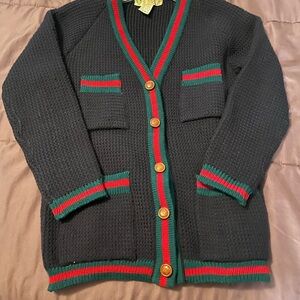Lovely used Gucci Women's Wool Sweater - Deep Blue with red and green trim